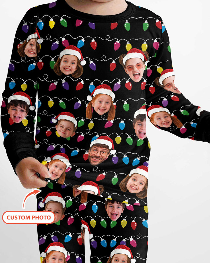 Custom Face Christmas Family Silly Xmas Leds Bamboo Two Piece Long Sleeve Pajama Set