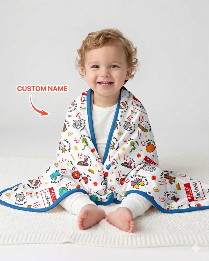 Custom Name Hello School ABCs Bamboo Blanket