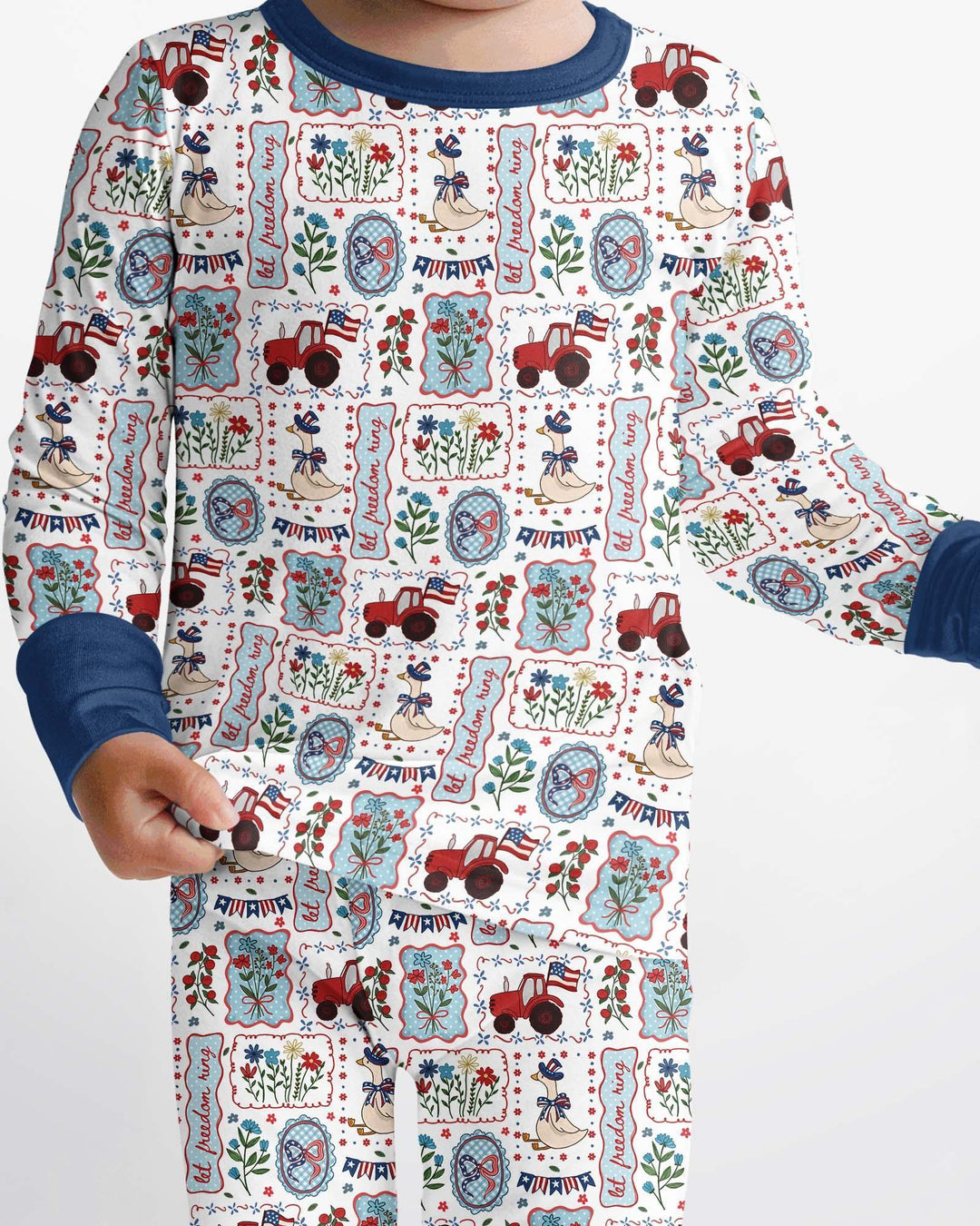 Patriotic USA Silly Goose Family Matching Bamboo Two Piece Long Sleeve Pajama Set