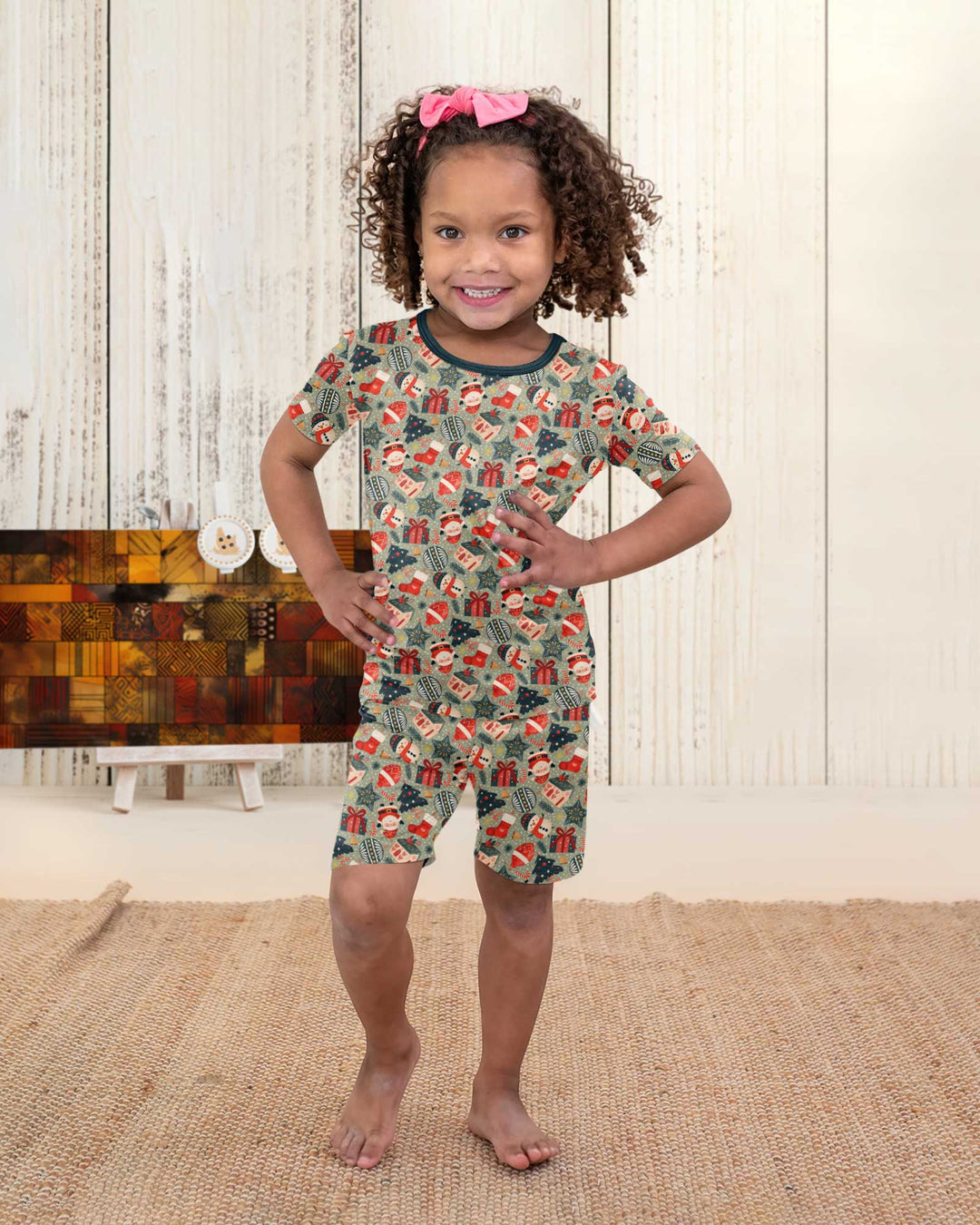 Christmas Ornaments Bamboo Two Piece Short Sleeve Shorts Pajama Set