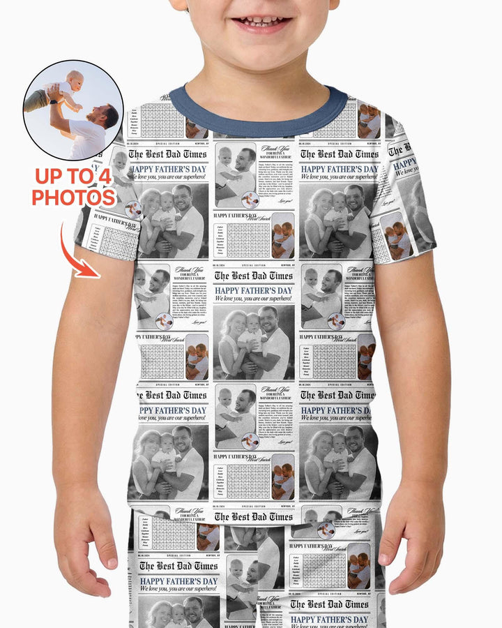 Custom Photo The Best Dad Times Bamboo Two Piece Short Sleeve Pajama Set
