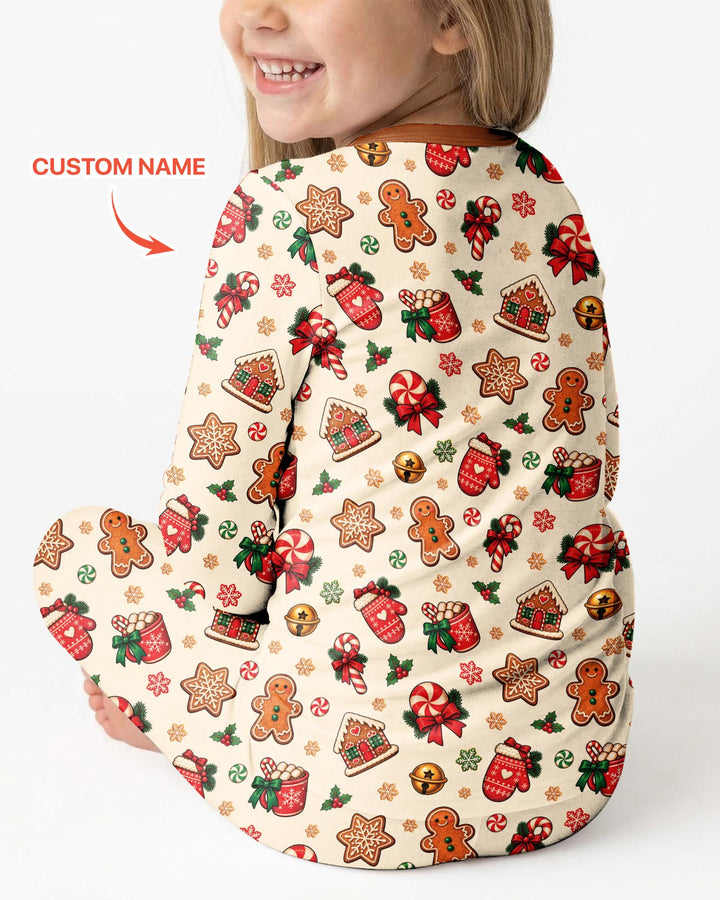 Custom Name Gingerbread The Bow Bamboo Two Piece Long Sleeve Pajama Set