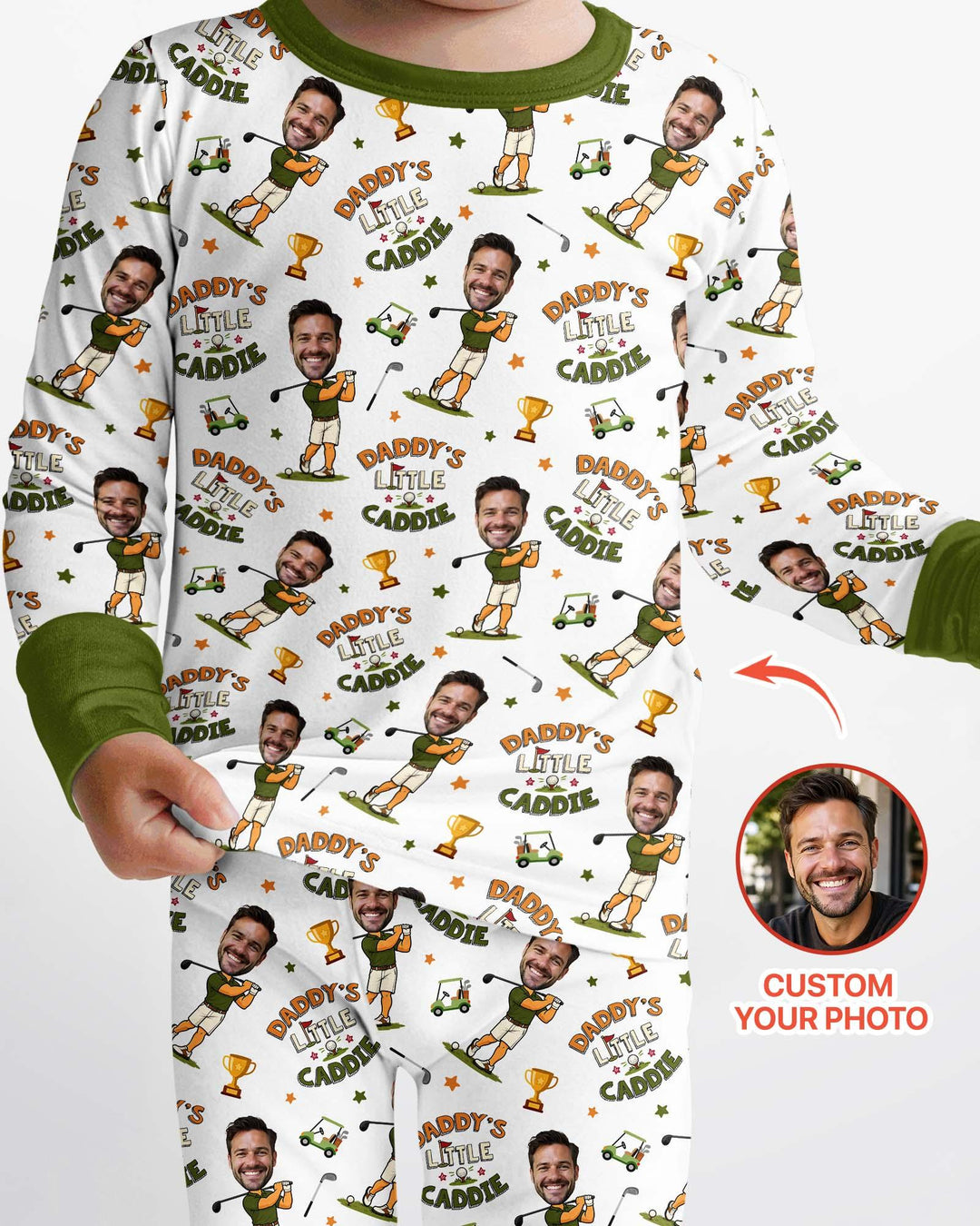 Custom Photo Daddy's Little Caddie Daddy & Me Matching Bamboo Two Piece Long Sleeve Pajama Set