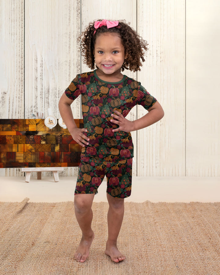 Velvet Pumpkins Bamboo Two Piece Short Sleeve Shorts Pajama Set