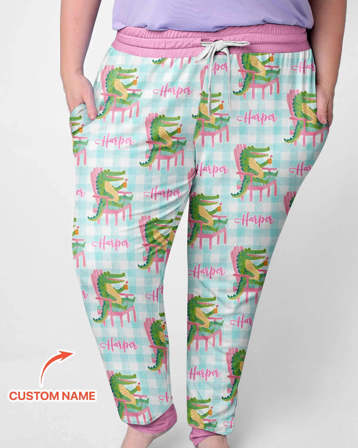 Custom Name Preppy Later Gator Bamboo Women Pajama Set