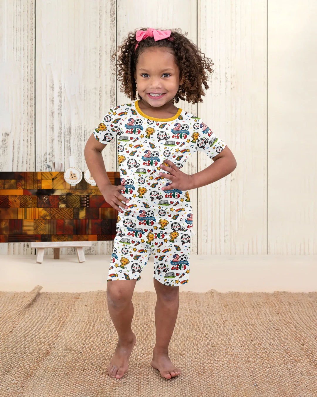 Soccer Fever 2026 Family Matching Bamboo Two Piece Short Sleeve Shorts Pajama Set
