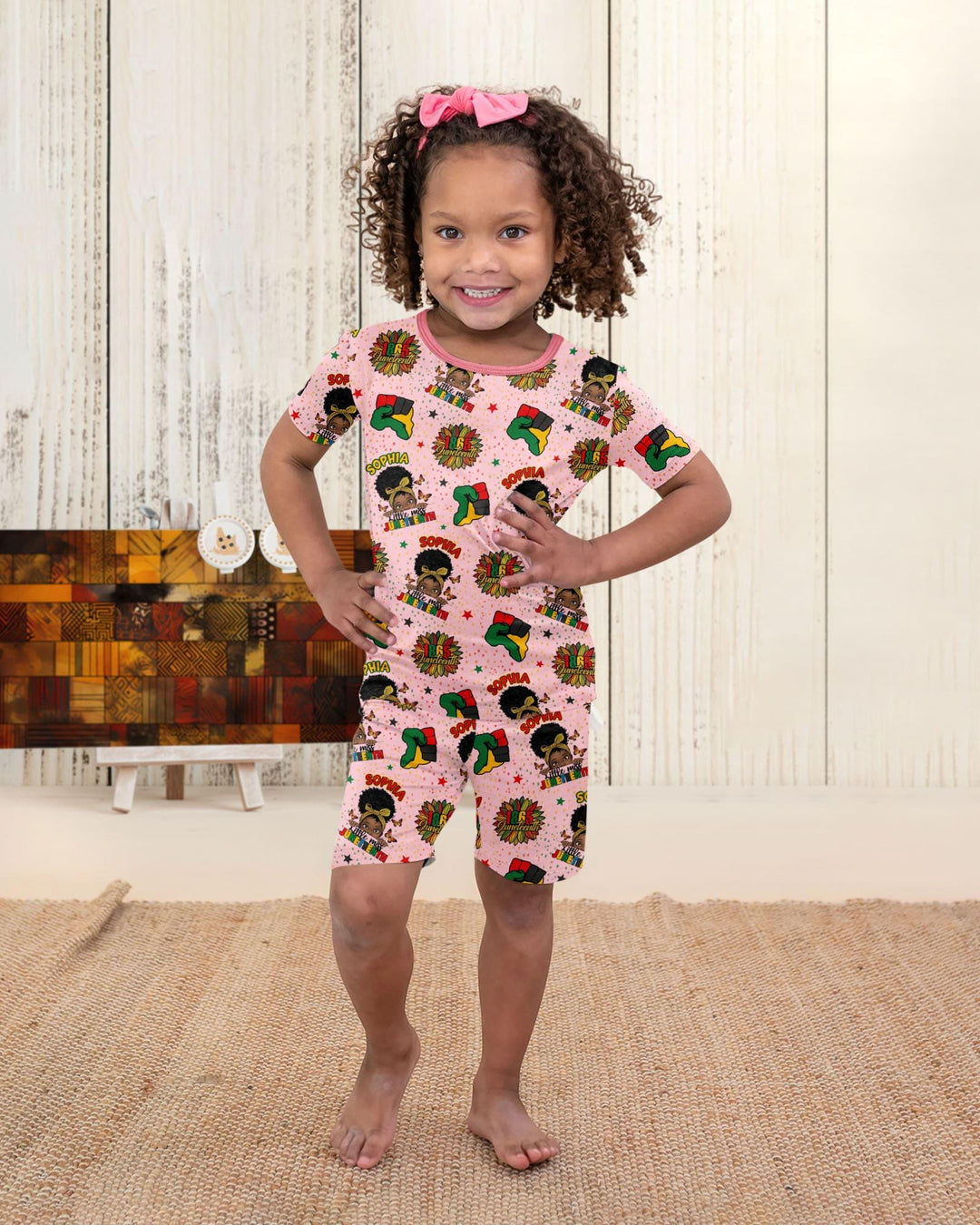 Custom Name Little Miss Juneteenth Bamboo Two Piece Short Sleeve Shorts Pajama Set