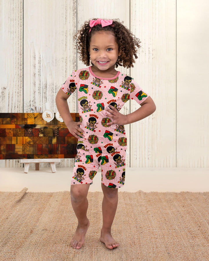 Custom Name Little Miss Juneteenth Bamboo Two Piece Short Sleeve Shorts Pajama Set