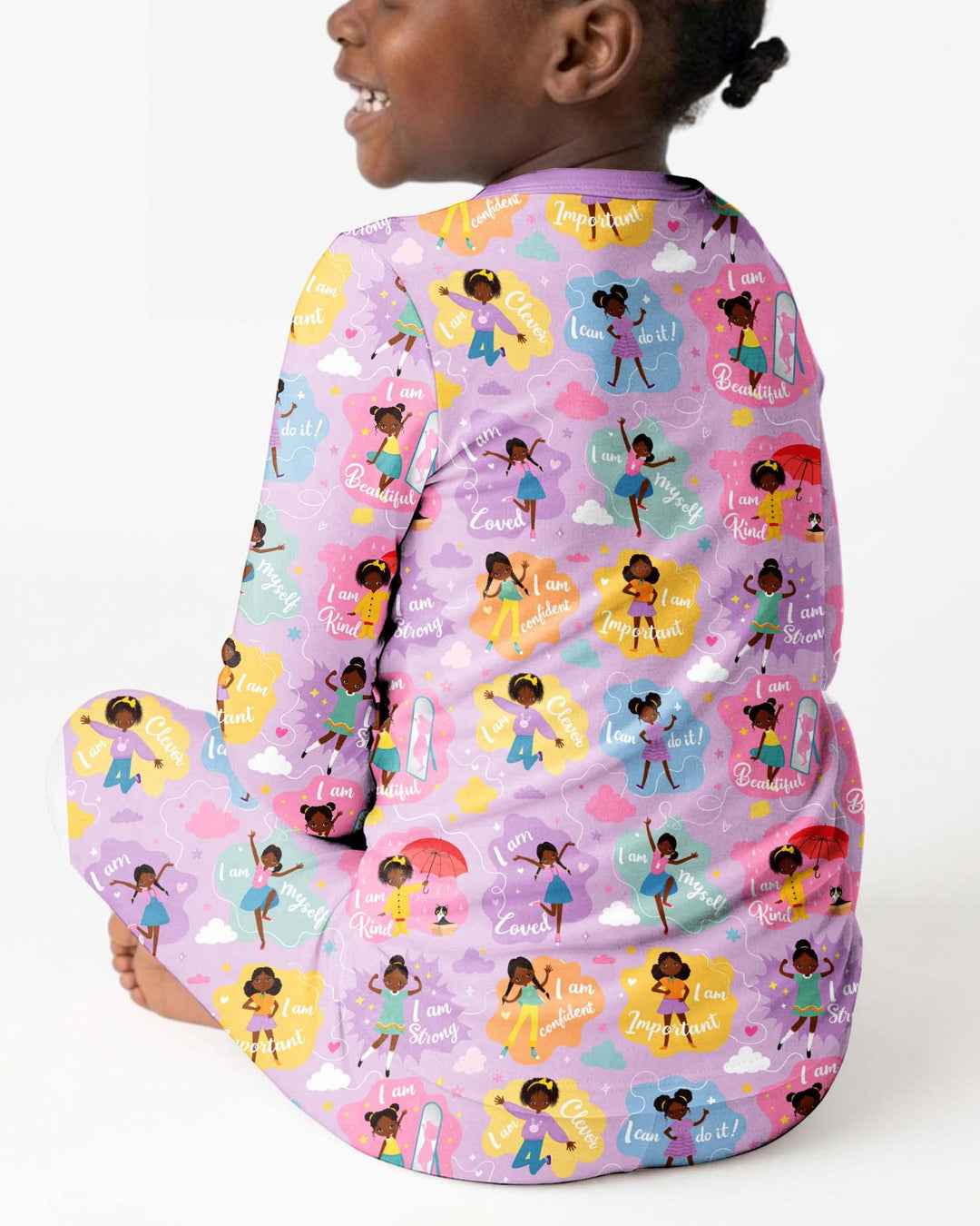 African American Girl I Am Loved Bamboo Two Piece Long Sleeve Pajama Set