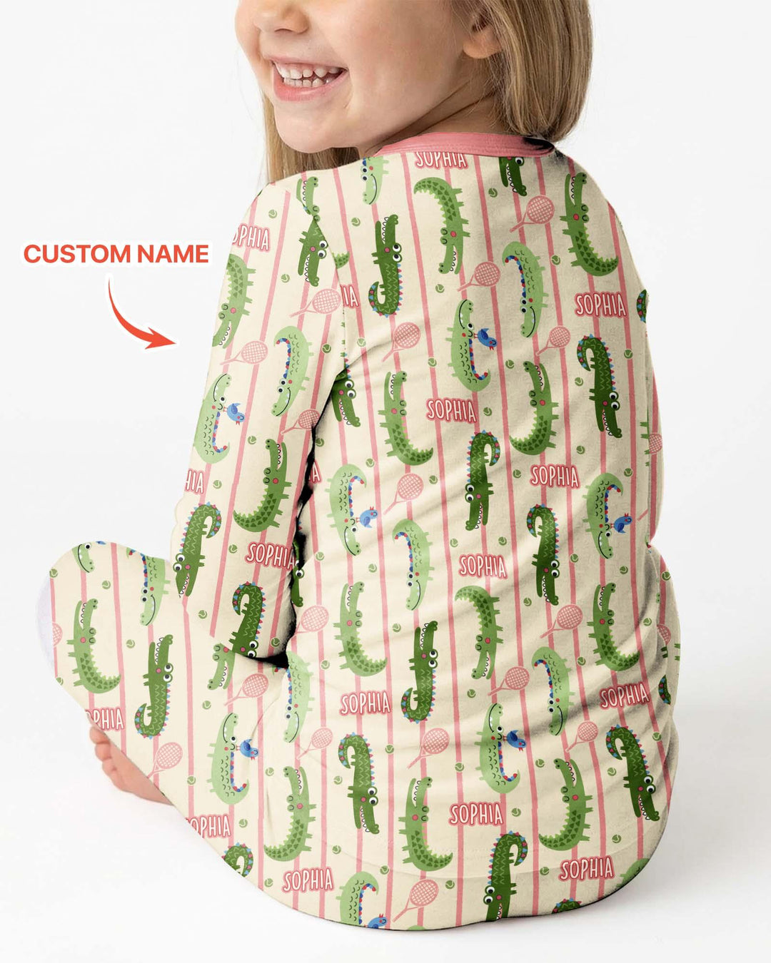 Custom Name Tennis Crocodiles Bamboo Two Piece Long Sleeve Pajama Set