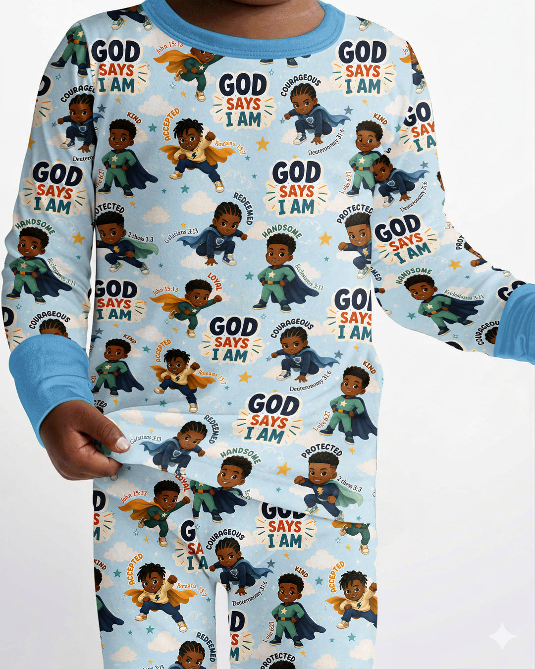 God Says I Am Black Superheroes Bamboo Two Piece Long Sleeve Pajama Set