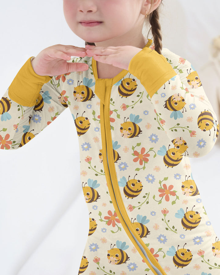 Bees and Flowers Bamboo Convertible Zippered Romper