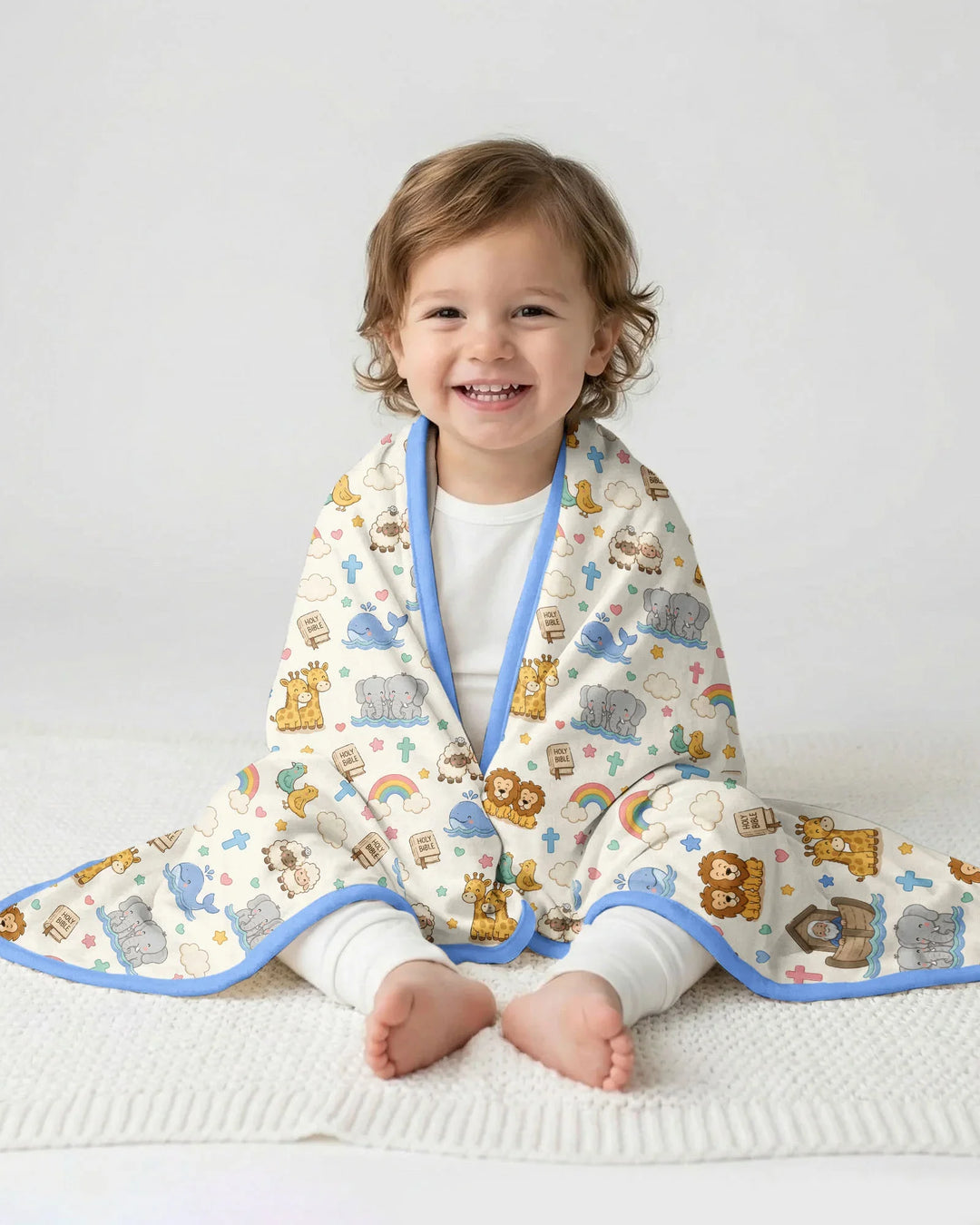 Noah's Ark Jesus Loves Me Bamboo Blanket