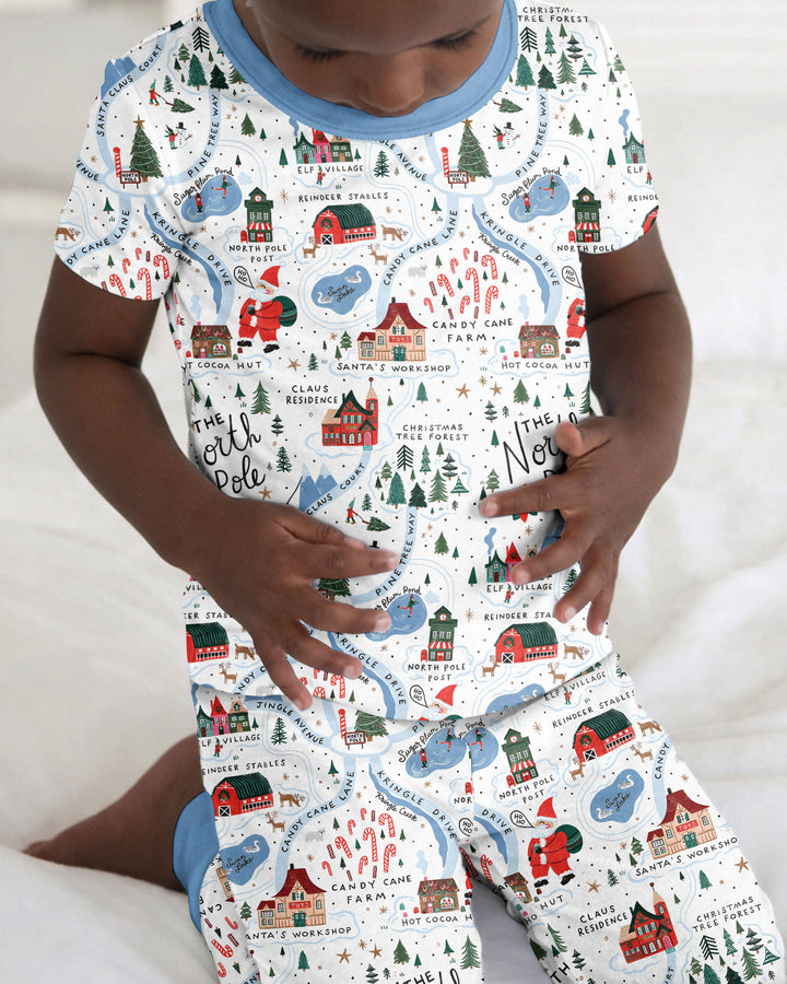 The North Pole Map Bamboo Two Piece Short Sleeve Pajama Set
