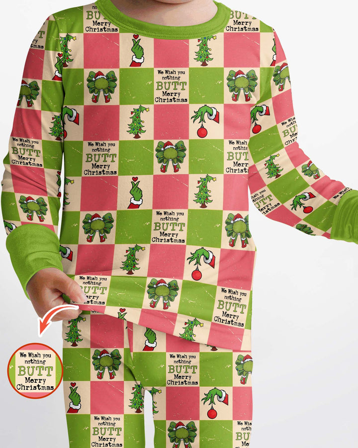 Nothing Butt Merry Christmas Checkerboard Bamboo Two Piece Long Sleeve Pajama Set