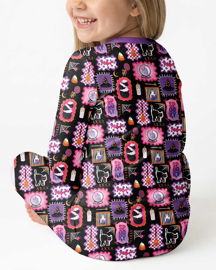 Pink Witchy Halloween Bamboo Two Piece Long Sleeve Pajama Set