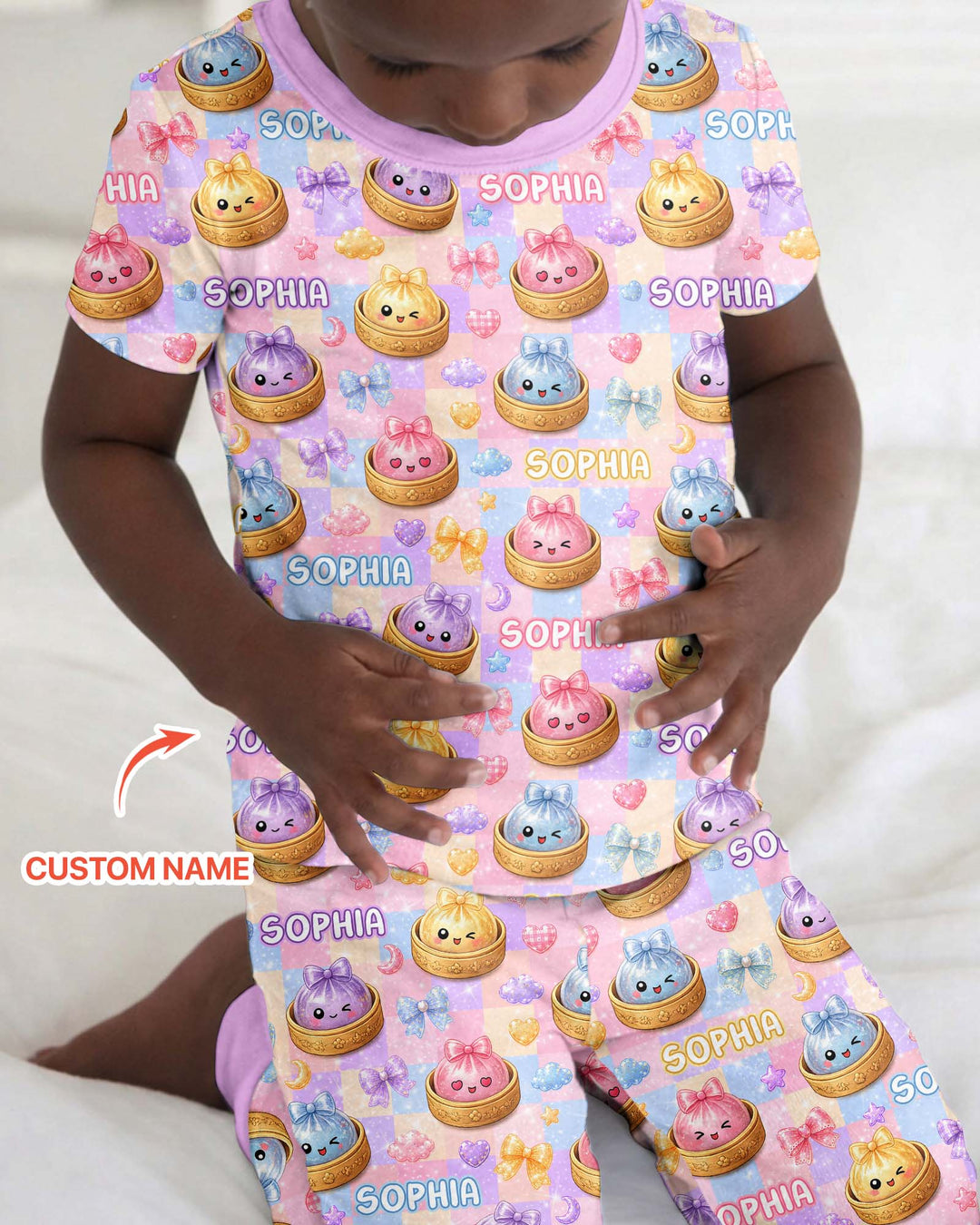 Custom Name Coquette Glitter Dumpling Bamboo Two Piece Short Sleeve Pajama Set