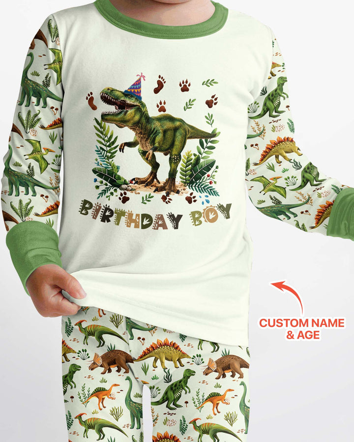 Dinosaur Birthday Boy Bamboo Two Piece Long Sleeve Pajama Set
