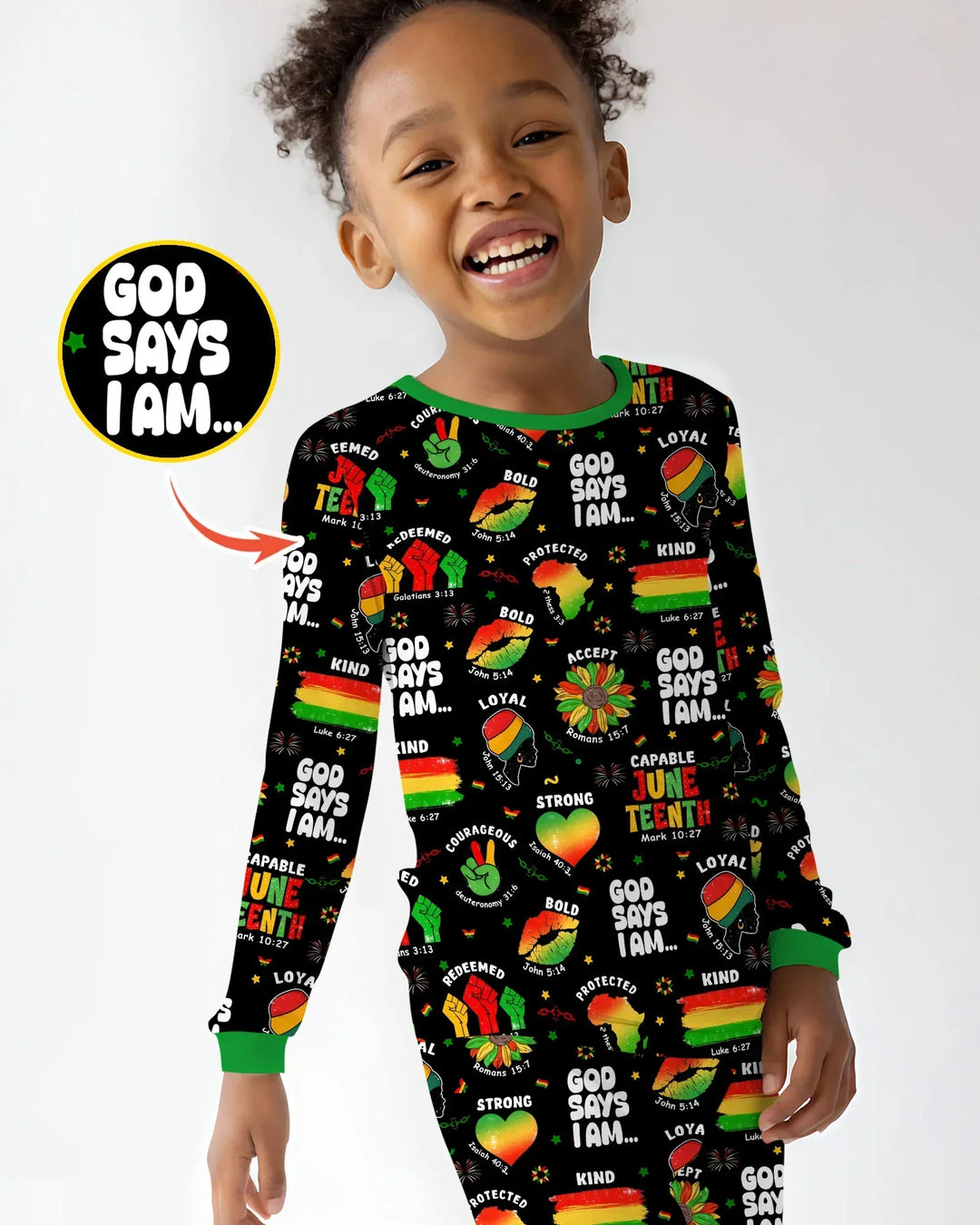 God Says I Am Juneteenth Blessings Bamboo Two Piece Long Sleeve Pajama Set