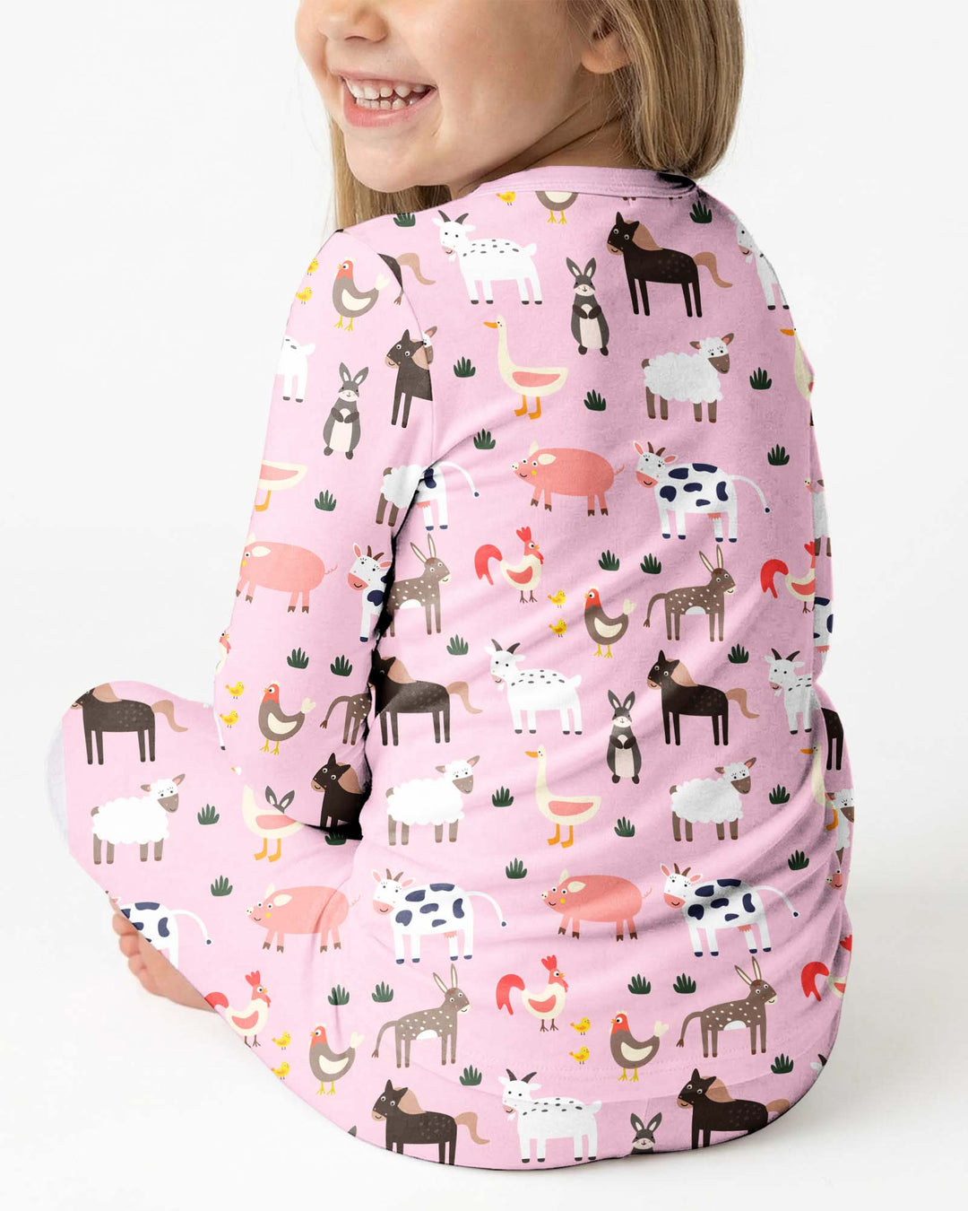 Pink Farm Animals Bamboo Two Piece Pajama Set