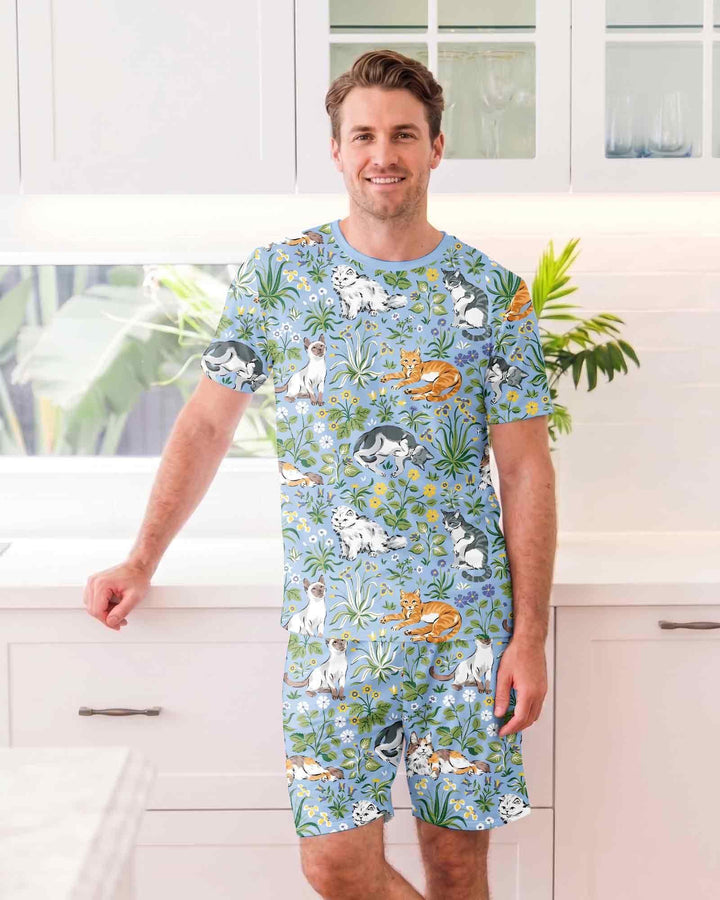 Kitten Garden Family Matching Bamboo Men Short Sleeve Short Pajama Set