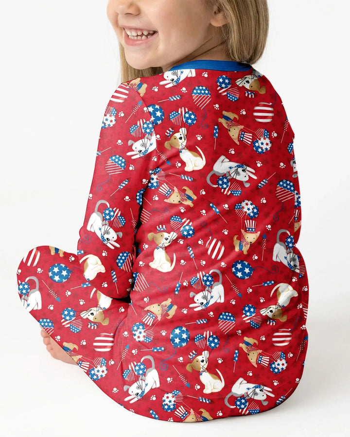 Conjunto de Pijama de Dos Piezas de Bambú de Manga Larga a Juego Familiar "Red, White & Woof"
