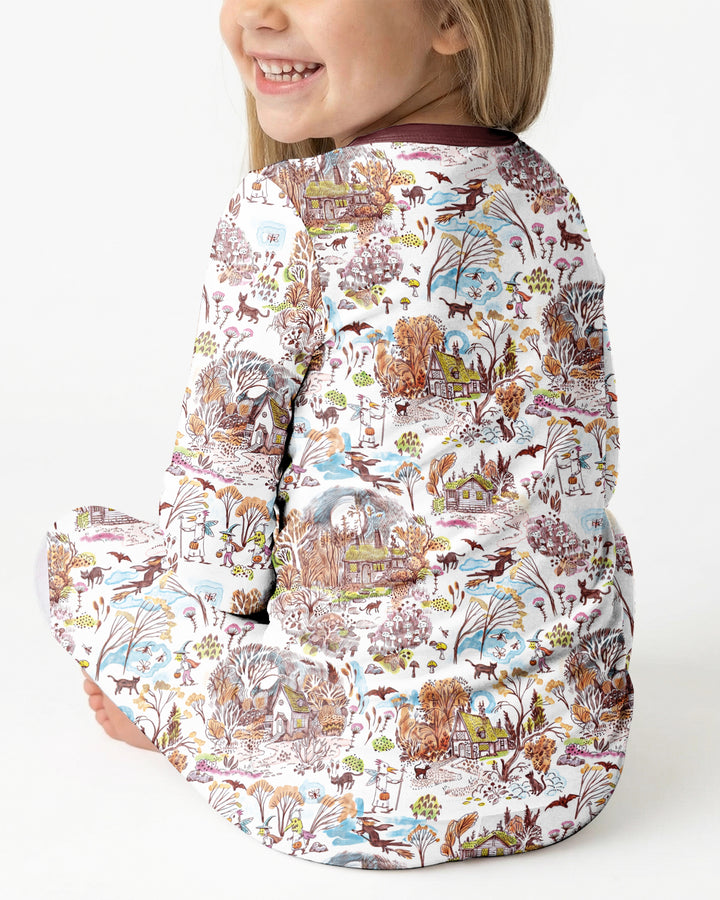 Whimsical Halloween Village Bamboo Two Piece Long Sleeve Pajama Set