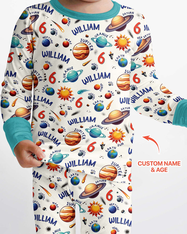 Personalized Birthday Solar System Bamboo Two Piece Long Sleeve Pajama Set