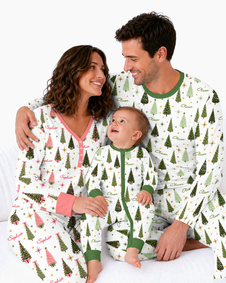 Custom Name Merry Christmas Tree Bamboo Women Pajama Set