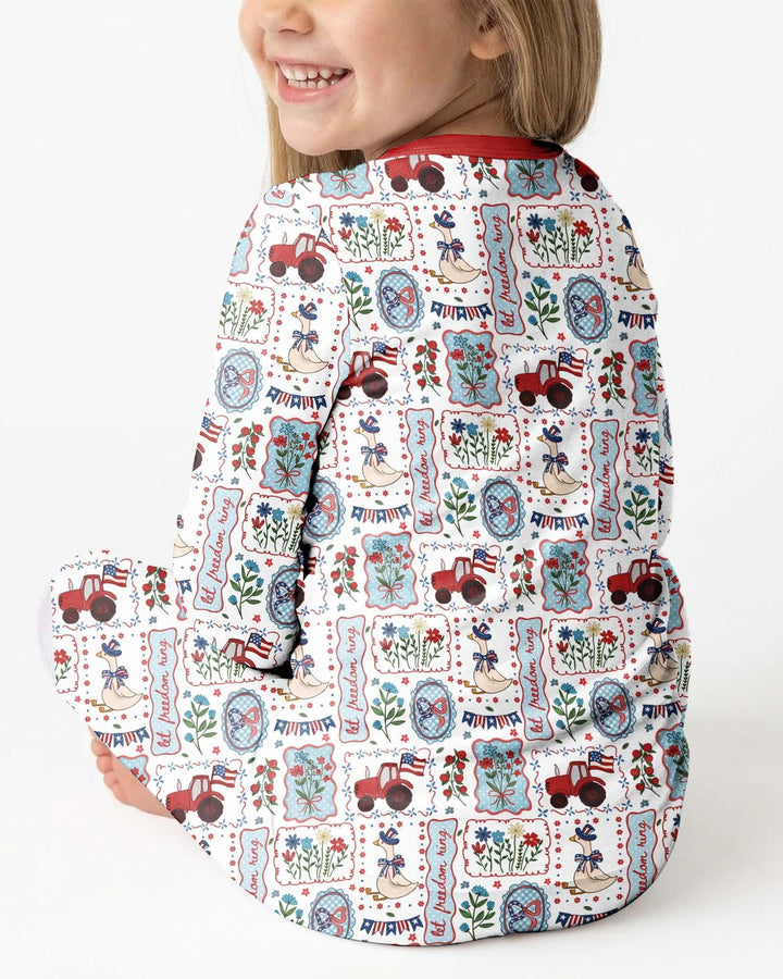 Patriotic USA Silly Goose Family Matching Bamboo Two Piece Long Sleeve Pajama Set