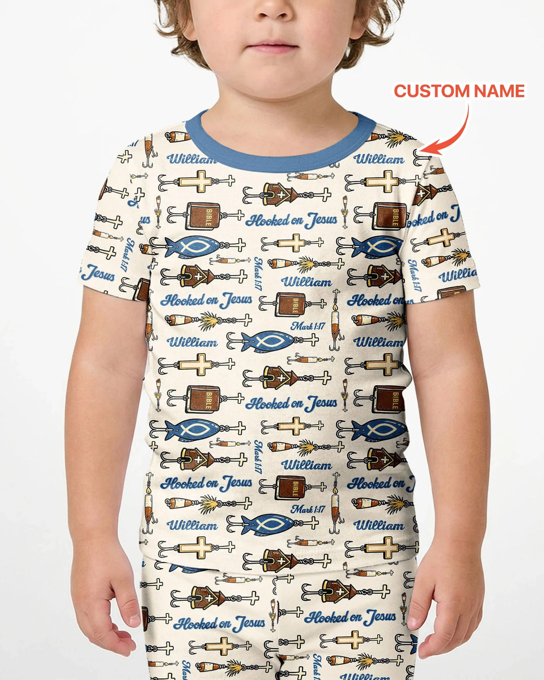 Hooked On Jesus Bamboo Two Piece Short Sleeve Shorts Pajama Set