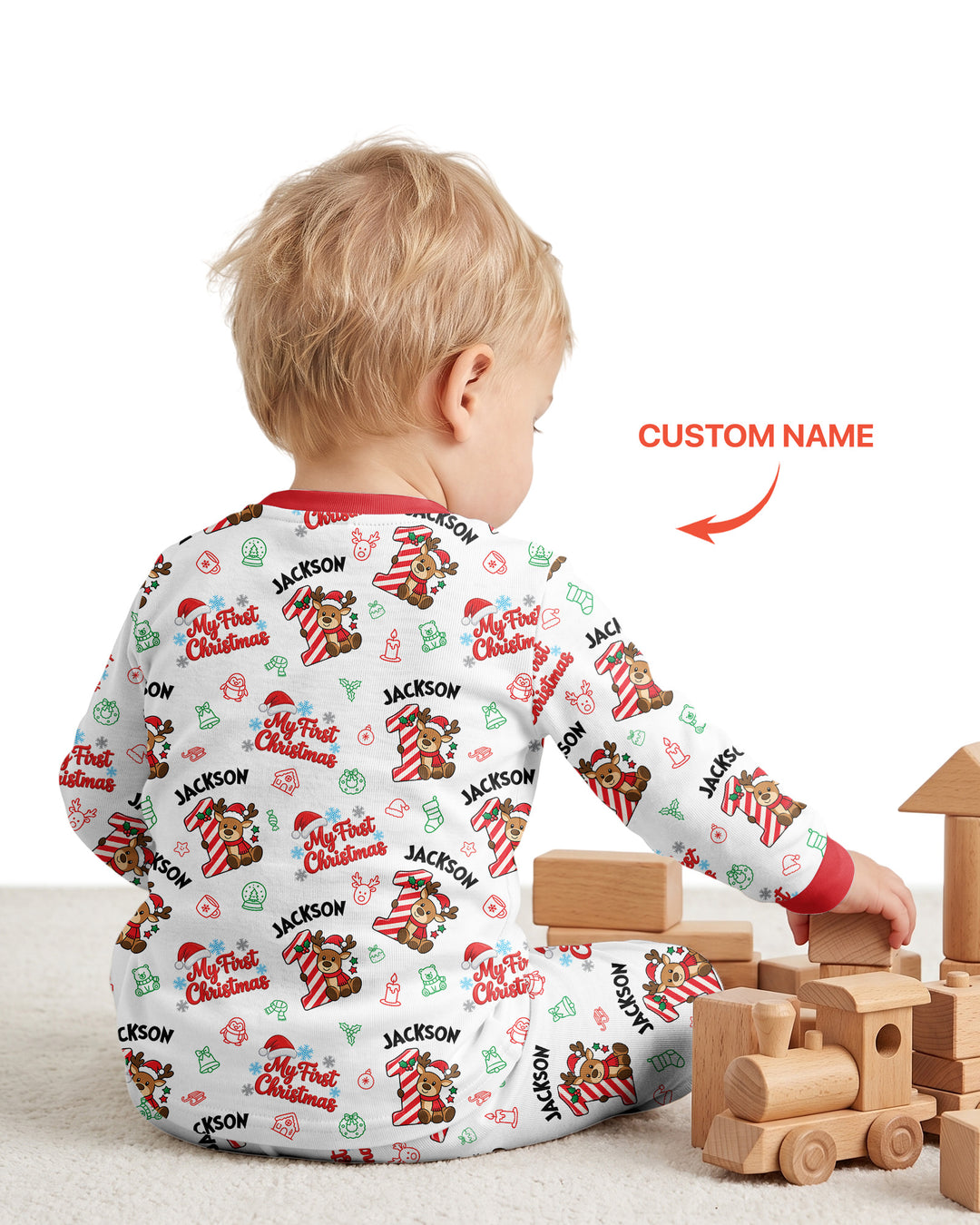Custom Name My First Candy Cane Christmas Bamboo Two Piece Long Sleeve Pajama Set