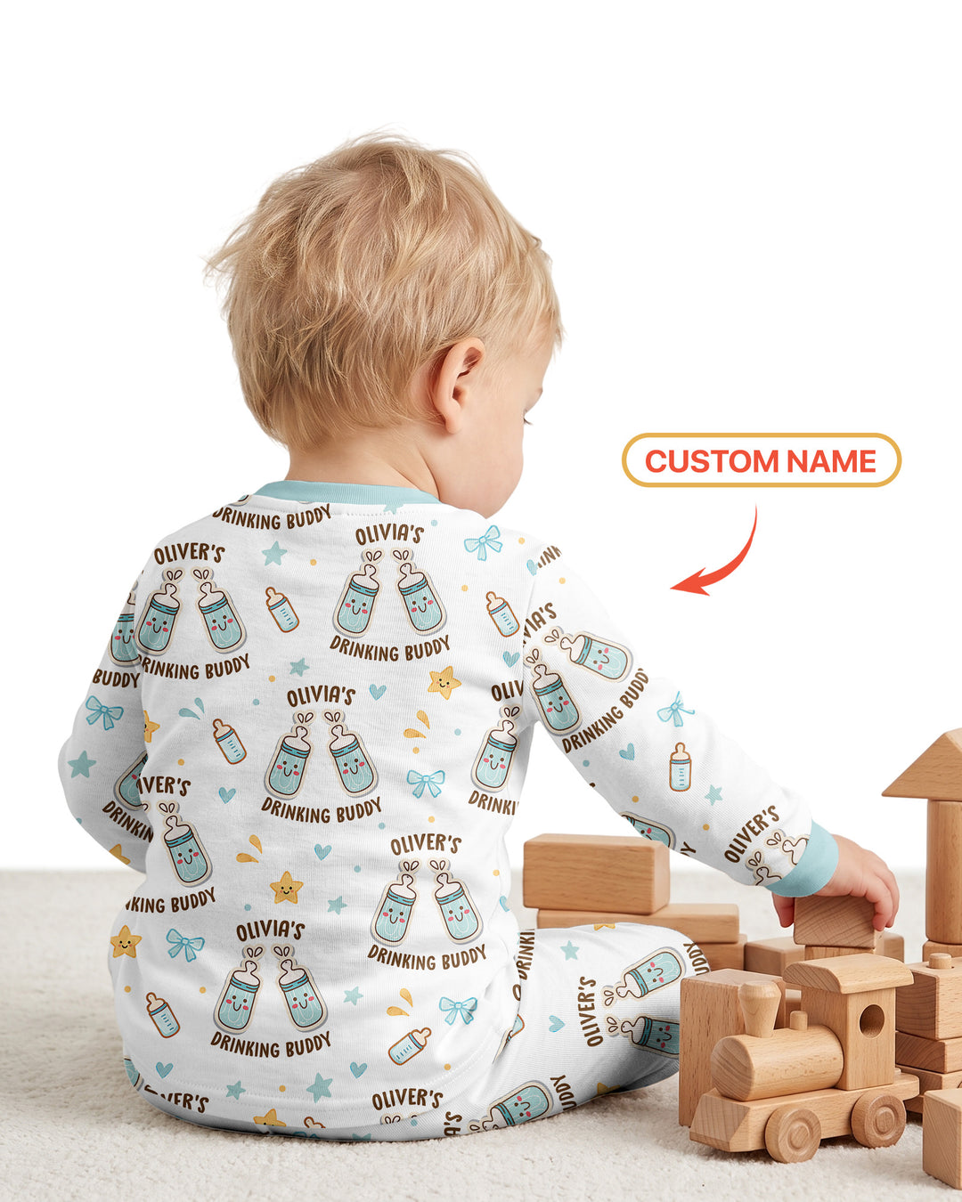 Custom Name Twin Drinking Buddies Bamboo Two Piece Long Sleeve Pajama Set