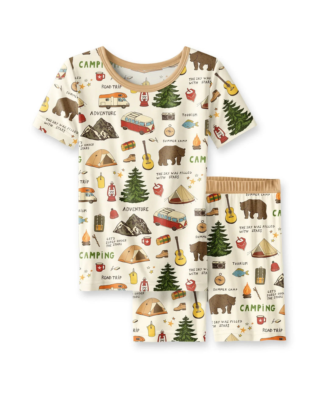 Outdoor Camping Adventure Family Matching Bamboo Two Piece Short Sleeve Shorts Pajama Set