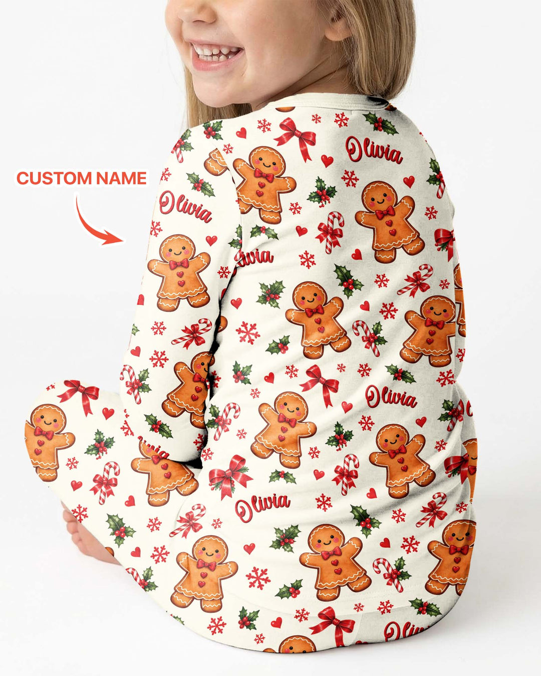 Custom Name Gingerbread Bamboo Two Piece Long Sleeve Pajama Set