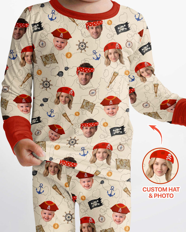 Custom Photo Treasure Map Adventures Family Matching Bamboo Two Piece Long Sleeve Pajama Set