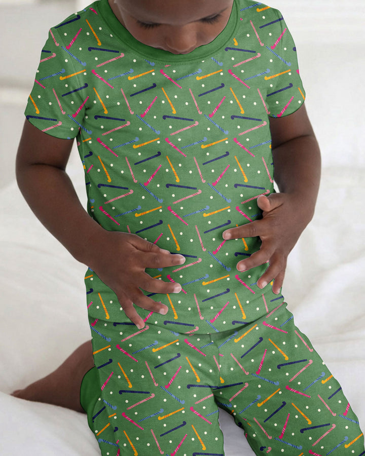 Field Hockey Fun Bamboo Two Piece Short Sleeve Pajama Set