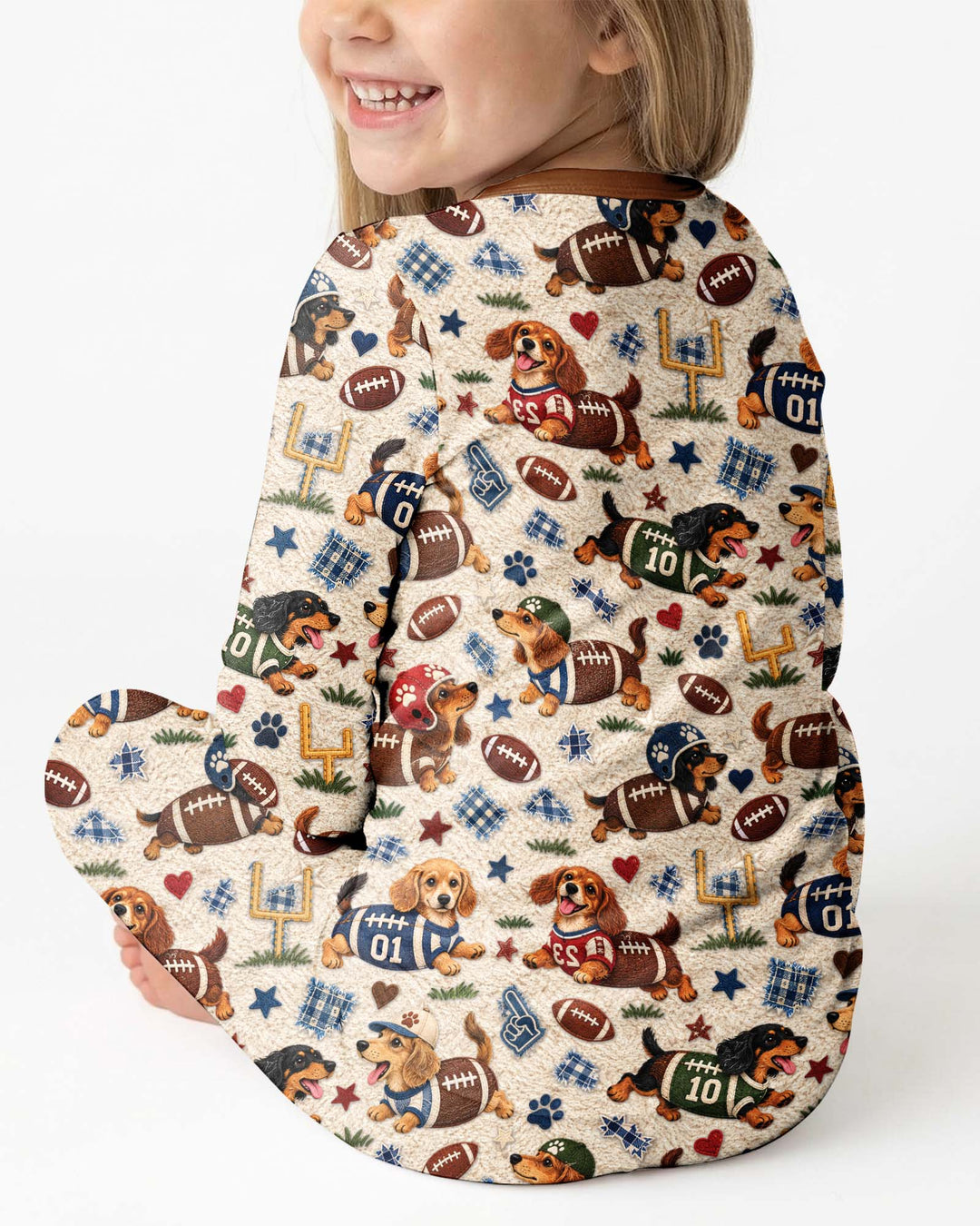 Football Doxie Squad Bamboo Two Piece Long Sleeve Pajama Set
