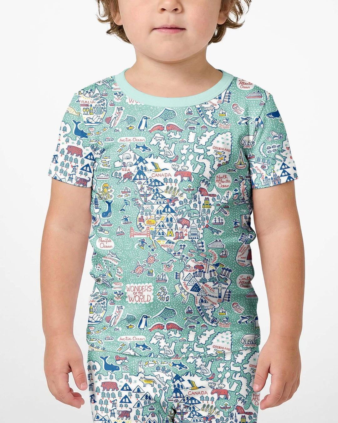 Hello World Wonders Bamboo Two Piece Short Sleeve Shorts Pajama Set