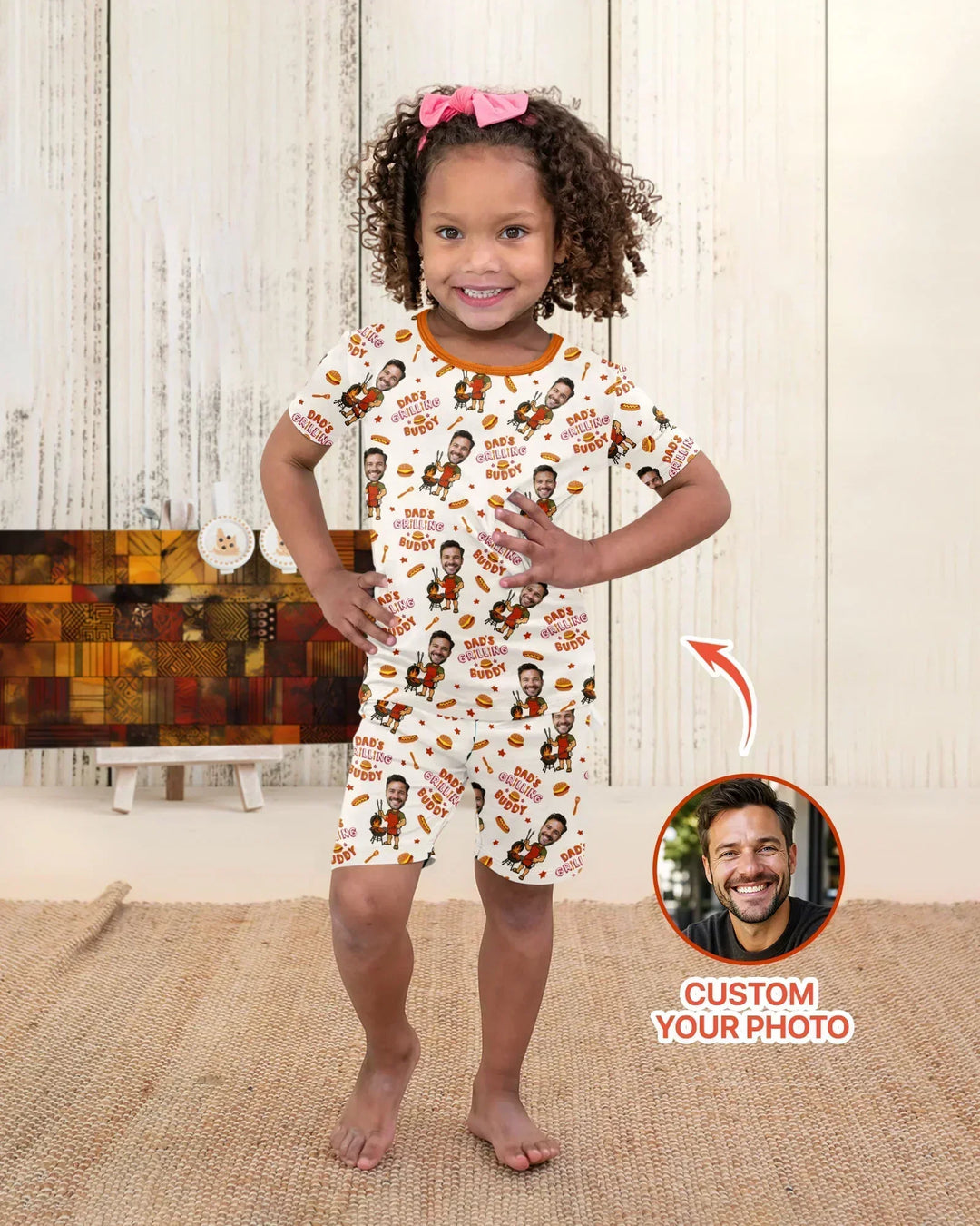 Custom Photo Dad's Grilling Buddy Family Matching Bamboo Two Piece Short Sleeve Shorts Pajama Set