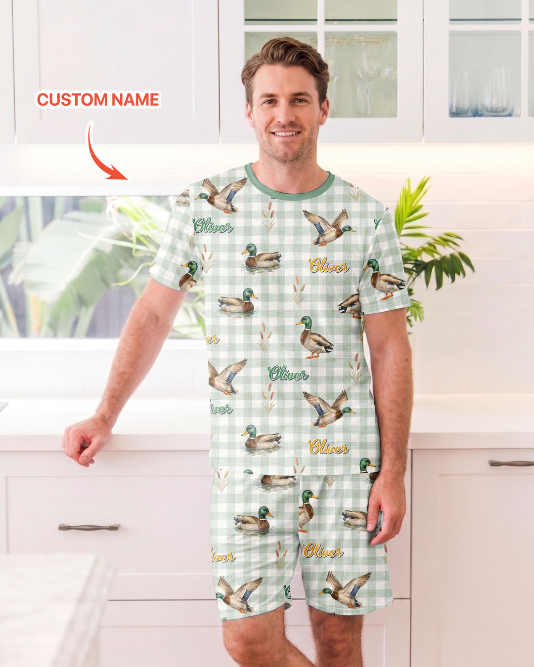 Mallard Duck Custom Name Bamboo Men Short Sleeve Short Pajama Set
