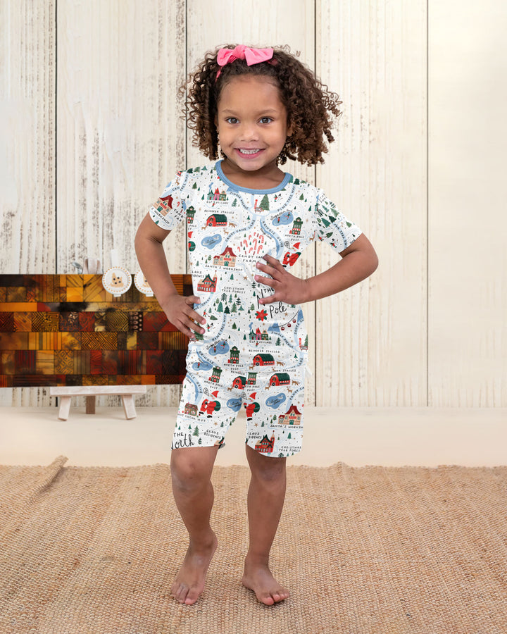 The North Pole Map Bamboo Two Piece Short Sleeve Shorts Pajama Set