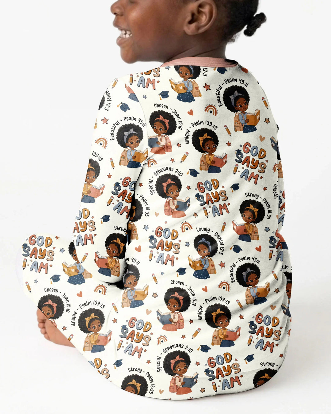 God Says I Am Cute Learning Afro Girl  Bamboo Two Piece Long Sleeve Pajama Set