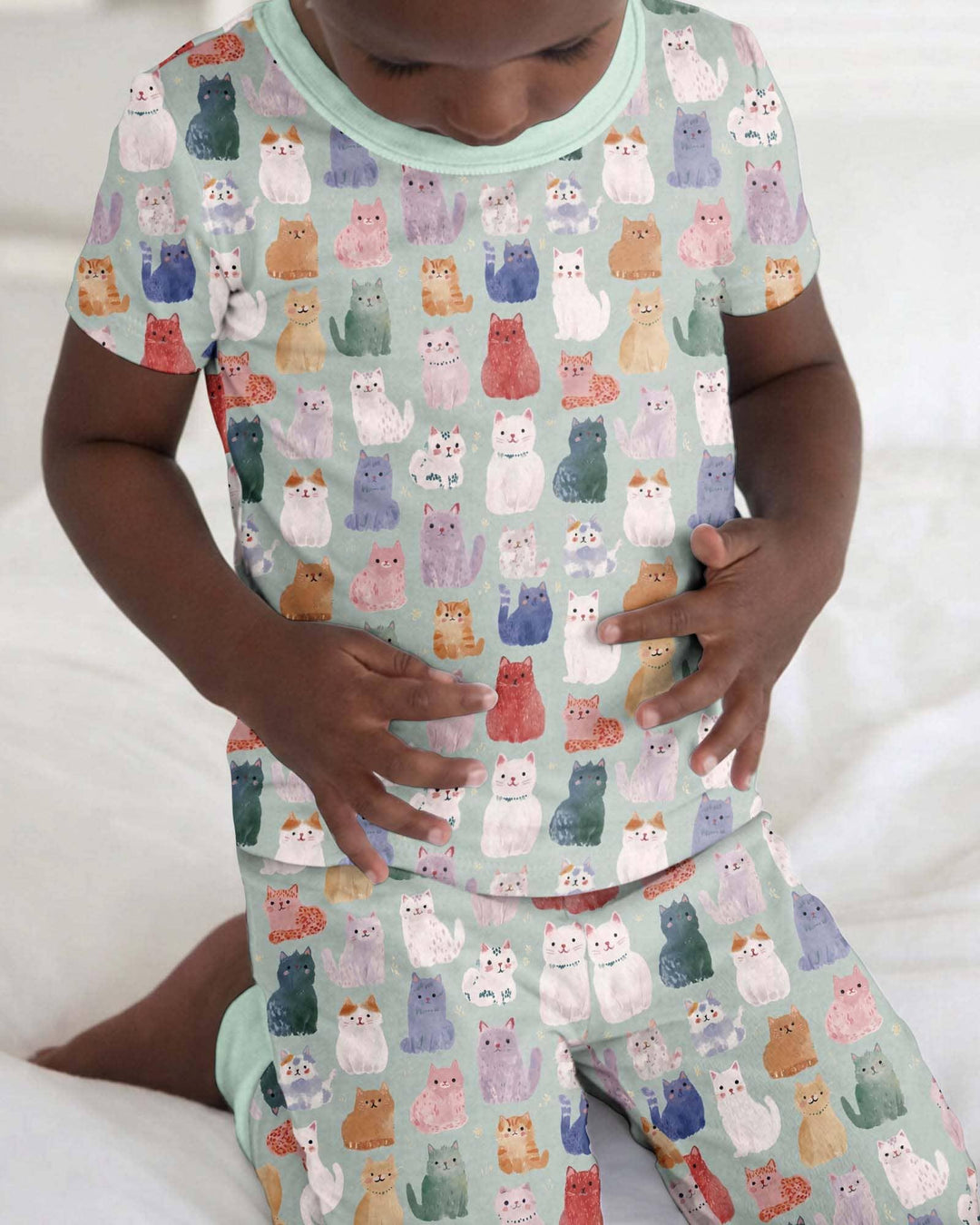 Enchanted Happy Kitty Family Matching Bamboo Two Piece Short Sleeve Pajama Set
