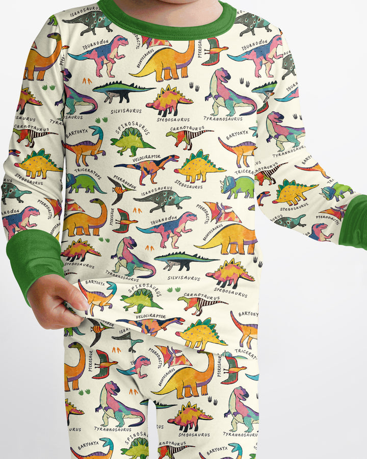 Little Dino World Bamboo Two Piece Long Sleeve Pajama Set