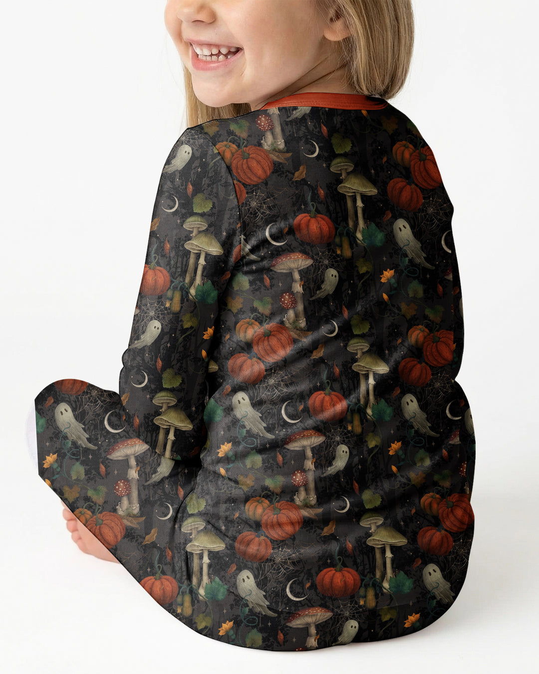 Spooky Cute Ghost Pumpkin Mushroom Halloween Bamboo Two Piece Long Sleeve Pajama Set