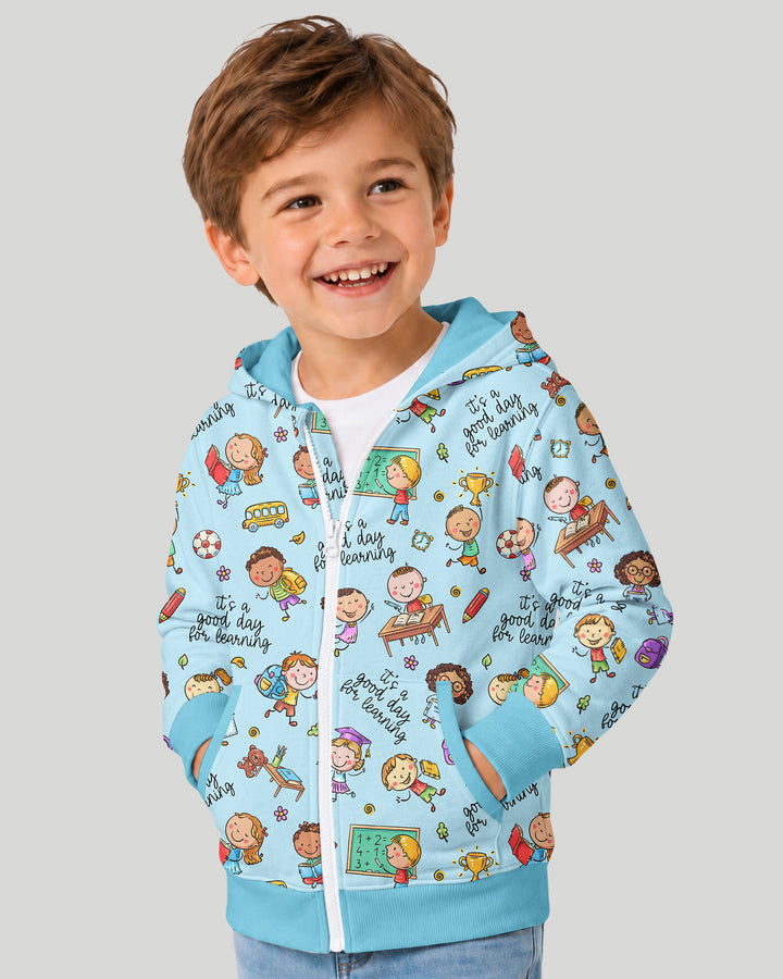 Kapuzenpullover aus Bambus mit hebräischem Alphabet und Reißverschluss