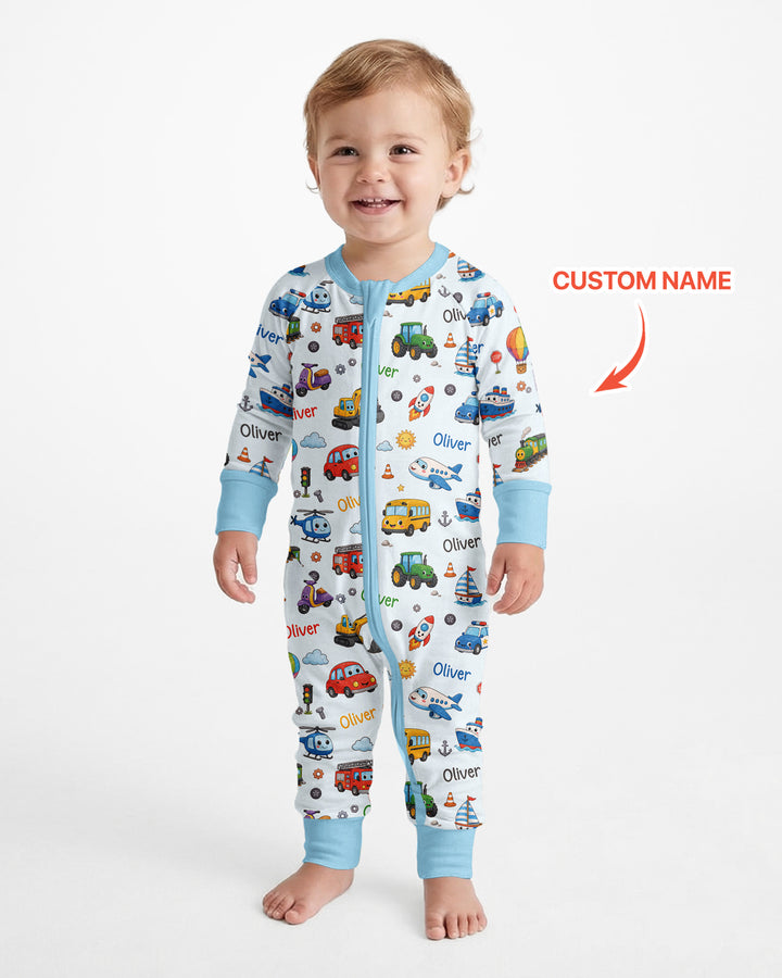 Custom Name Cute Transport Bamboo Convertible Zippy