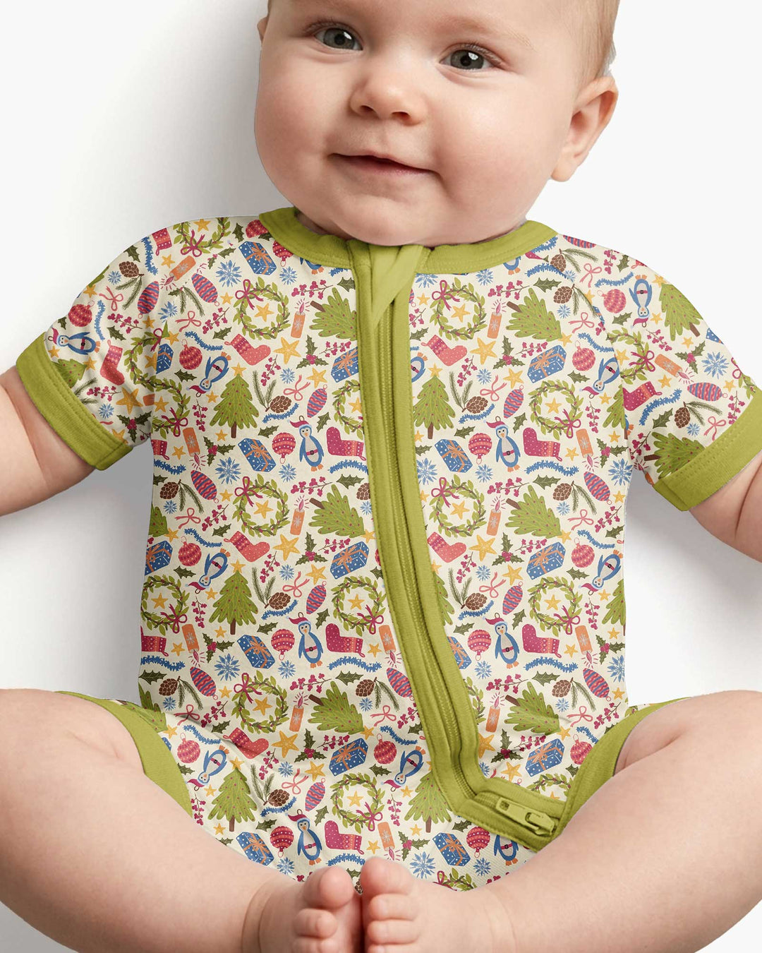 All Over Christmas Fun Bamboo Shorty Zippy