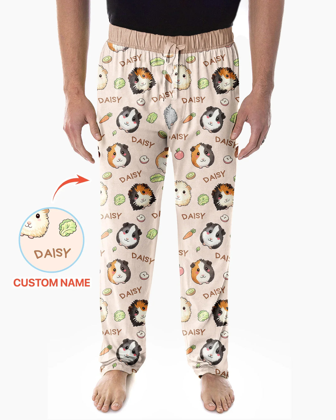 Custom Name Cute Guinea Pigs Bamboo Men's Pajama Set